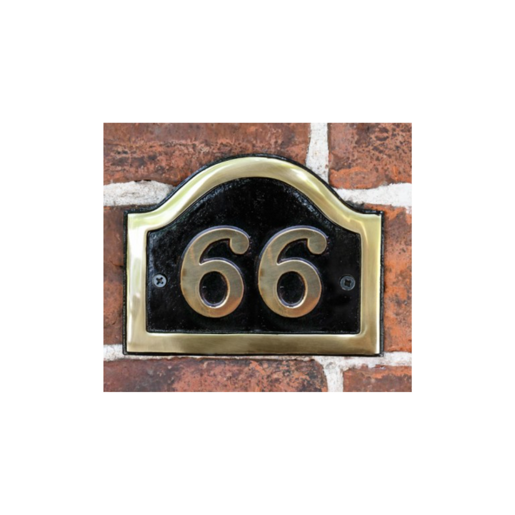 Black Country Metal Works Polished Brass & Black Arched House Number Signs