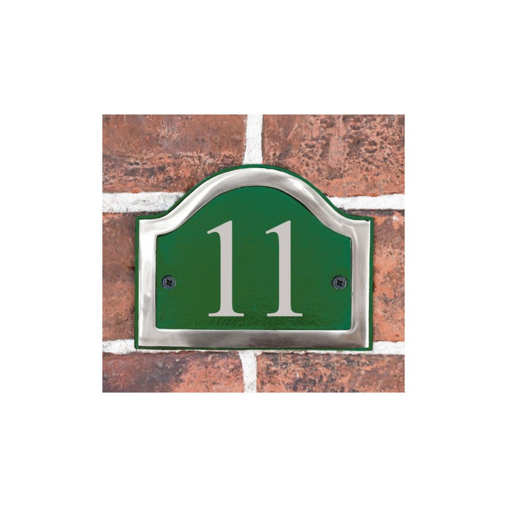 Black Country Metal Works Black & Chrome Arched Number Sign -green
