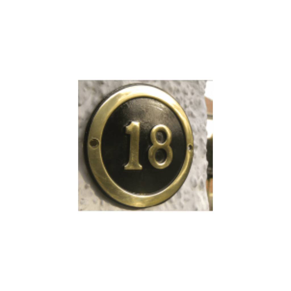 Black Country Metal Works Polished Brass & Black Round House Number Sign 8 - Tool Source - Buy Tools and Hardware Online