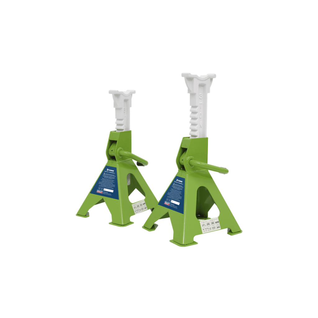 Sealey Ratchet Type Axle Stands (Pair) 3 Tonne Capacity per Stand - Hi-Vis Green - Tool Source - Buy Tools and Hardware Online